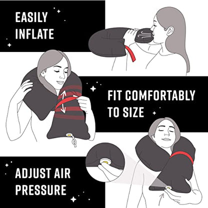  CANDY CANE Travel Pillow 2.0 Neck And Chin Support, Uniqe Design, For Airplanes, Car And Home, Inflatable With Advance Air Valve Carrying Bag, Hand Wash (Red)