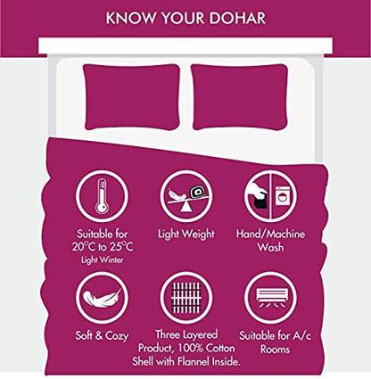  Pure Cotton Reversible Dohar Single Bed Size | AC Blanket Comforter | Soft Light-Weight Bed Blanket (56 X 88 Inch, Beige Pink , Pack Of 1)