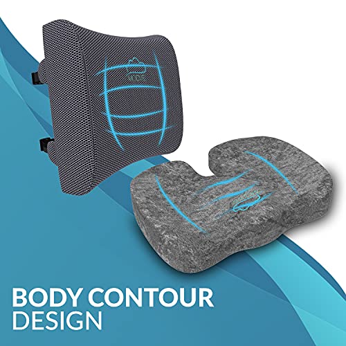  MODVEL Memory Foam Seat Cushion And Lumbar Pillow Combo - Gel Infused And Ventilated - Back Pain Relief