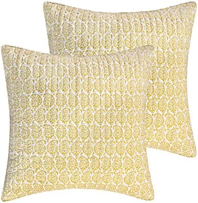  Levtex Home - St. Claire - Quilted Euro Shams Set Of Two (26 X 26 In.) - Paisley - Yellow And White - Cotton Fabric