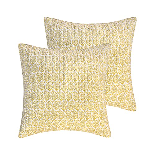  Levtex Home - St. Claire - Quilted Euro Shams Set Of Two (26 X 26 In.) - Paisley - Yellow And White - Cotton Fabric
