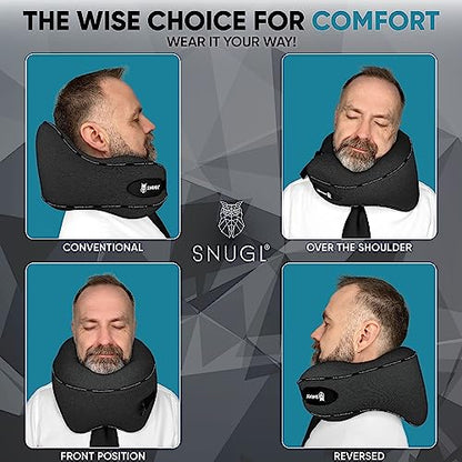  SNUGL Travel Pillow - Memory Foam Neck Cushion - Flight Pillow | Support Neck Pillow For Travel | Travel Neck Pillow For Airplane With Carry Bag & Clip | Flying Travel Essentials (Jet Black - Regular)