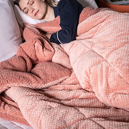  Luxurious Flannel Fleece Comforter With Plush Sherpa Back- Twin Size Bedding Coverlet-Textured Faux Fur Blanket-Machine Washable-Winter Warmth(68X90”, Rose), Twin/Twin XL