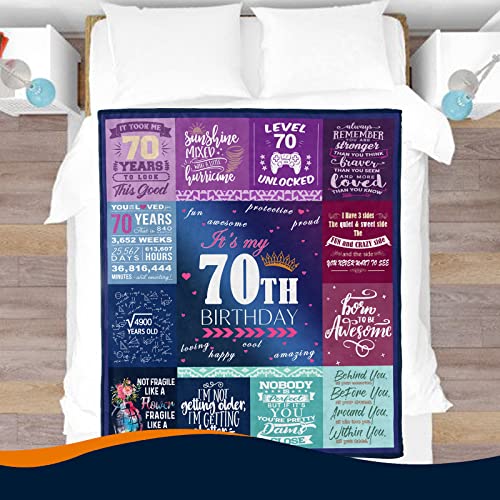  70th Birthday Gifts For Women Blanket 60x50in, 70th Birthday Gifts For Her, 70th Birthday Decorations For Women, 70 Year Old Birthday Gifts For Women Sister Wife Mom Grandma Soft Warm Throw Blanket