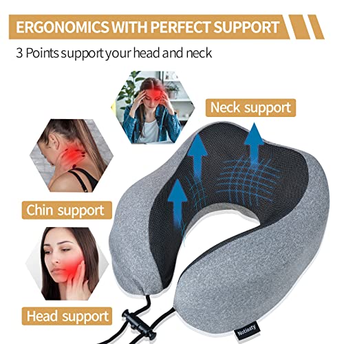  Notieaty Travel Pillow 100% Pure Memory Foam Neck Pillow,Traveling Can Be Used For Sleeping Plane Car Travel Home, Airplane Travel Kit With 3D Contoured Eye Masks, Earplugs, And Luxury Bag…