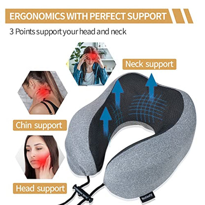  Notieaty Travel Pillow 100% Pure Memory Foam Neck Pillow,Traveling Can Be Used For Sleeping Plane Car Travel Home, Airplane Travel Kit With 3D Contoured Eye Masks, Earplugs, And Luxury Bag…