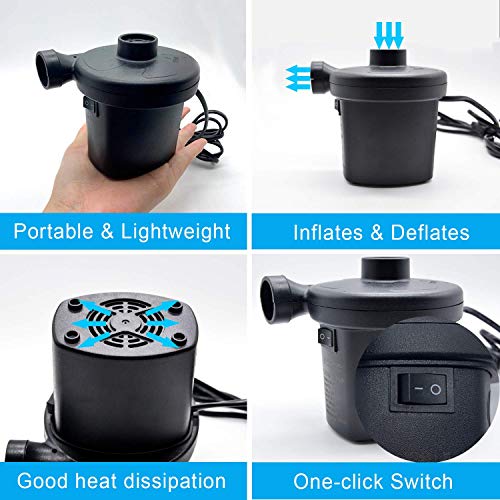  Lectric Air Pump For Inflatables, Portable Quick Air Pump For Air Mattress, 110V AC/12V DC, Inflator/Deflator Pumps For Outdoor Camping, Inflatable Cushions, Air Beds, Boats, Swimming Ring 50W