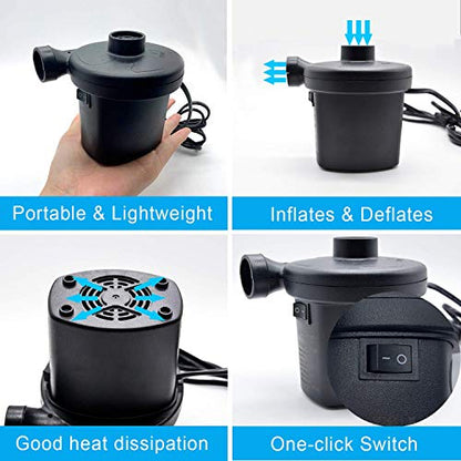  Lectric Air Pump For Inflatables, Portable Quick Air Pump For Air Mattress, 110V AC/12V DC, Inflator/Deflator Pumps For Outdoor Camping, Inflatable Cushions, Air Beds, Boats, Swimming Ring 50W