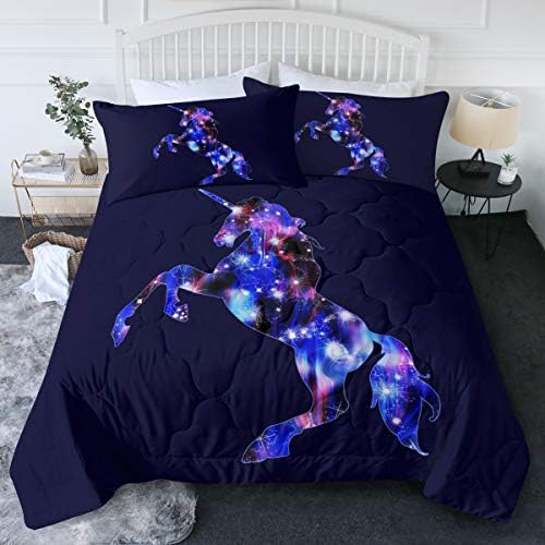  BlessLiving 3 Piece Unicorn Comforter Set With Pillow Shams Cartoon Unicorn Bedding Set With 3D Printed Designs Reversible Comforter Twin/Twin XL Size Bedding Sets, Rainbow