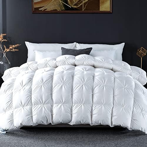  Goose Feather Down Comforter Queen Size, Ultra-Soft All Season Down Duvet Insert, Cotton Cover, 55oz Fill Weight Goose Down Comforter With Storage Bag (90x90)