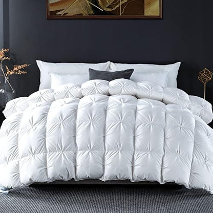  Goose Feather Down Comforter Queen Size, Ultra-Soft All Season Down Duvet Insert, Cotton Cover, 55oz Fill Weight Goose Down Comforter With Storage Bag (90x90)