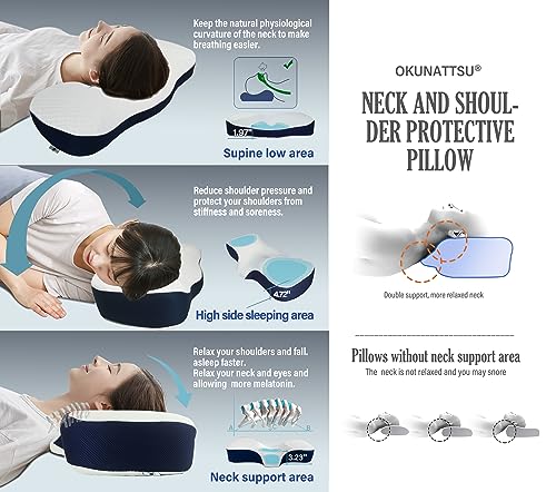  OKUNATTSU Neck & Cervical Pillows For Neck And Shoulder Pain Relief,odorless High Performance Memory Foam Pillows,Side Sleeper Pillow,Cervical Pillow,Neck Pillows For Pain Relief Sleeping. 1 Piece