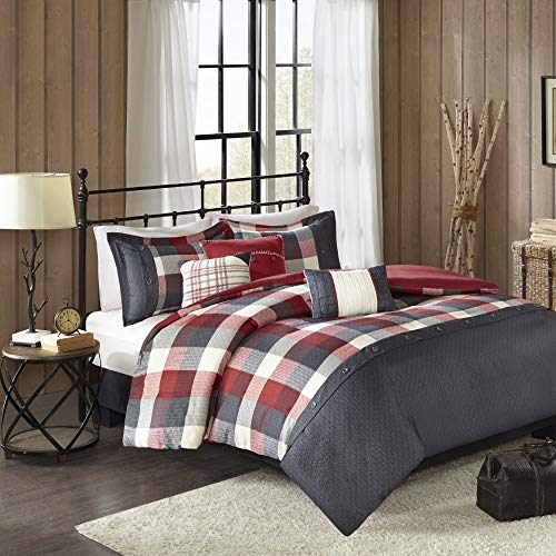  Madison Park Ridge 6 Piece Herringbone Duvet Cover Set Red, King/Cal King(104"x92") (MP12-4673)