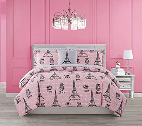  Juicy Couture – Bedding Set | Juicy In Paris Design Bed Sheets| Twin Bedding | 6 Piece Set | 100% Microfiber Polyester | Wrinkle Resistant And Anti Pilling | Pink/Black