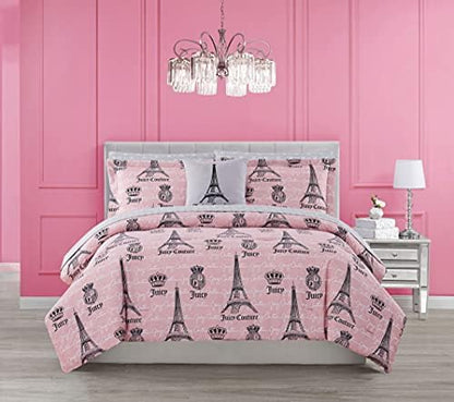  Juicy Couture – Bedding Set | Juicy In Paris Design Bed Sheets| Twin Bedding | 6 Piece Set | 100% Microfiber Polyester | Wrinkle Resistant And Anti Pilling | Pink/Black