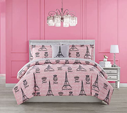  Juicy Couture – Bedding Set | Juicy In Paris Design Bed Sheets| Twin Bedding | 6 Piece Set | 100% Microfiber Polyester | Wrinkle Resistant And Anti Pilling | Pink/Black