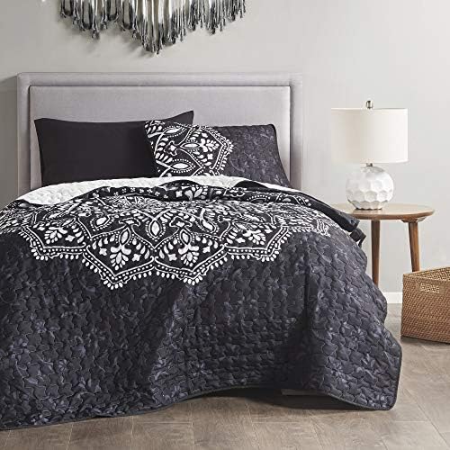  Reversible Quilt Set-Vermicelli Stitching Design All Season, Lightweight, Coverlet Bedspread Bedding, Matching Shams, Twin/Twin XL (66 In X 90 In), Gloria Damask Aqua 2 Piece
