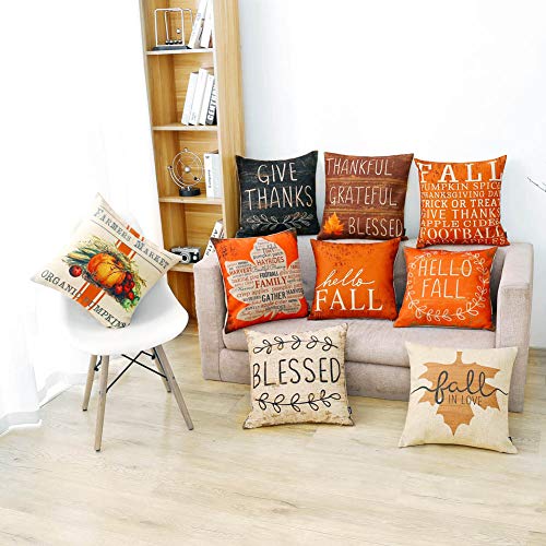  TRENDIN Farmhouse Fall Decorations Farmers Market Pumpkin Pillow Cover 18x18 Inch Autumn Decor Thanksgiving Throw Cushion Cover For Sofa Couch PL532TR