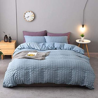  3 Pieces Textured Duvet Cover White Set With Zipper Closure,100% Washed Microfiber Seersucker Fabric,Luxury Hotel Quality Bedding-King Size(1 Duvet Cover 2 Pillowcases)