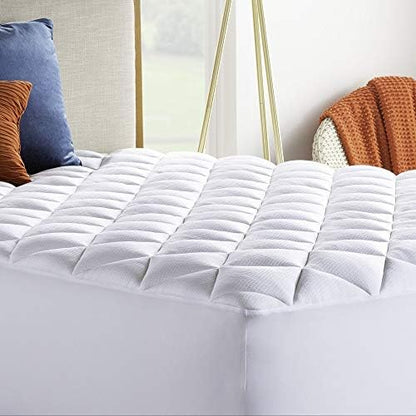  Plush Quilted Mattress Pad-Breathable Mattress Cover With Deep Pockets Stretches Up To 18 Inches