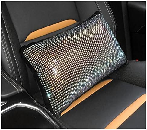  HappyERA 1Pc Bling Rhinestones Leather Car Seat Lumbar Pillow, Crystal Diamond Lumbar Support Cushion For Girls Women - White