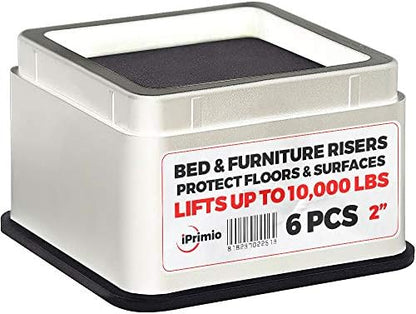  IPrimio Bed Risers - Square, 2 Inch Lift, Heavy Duty, 4 Pack, Up To 10000lbs - Bed Raising Blocks, Furniture Risers - Safe, Sturdy Bed Lifts For College Dorm Rooms, Couches, Tables, Desk Riser
