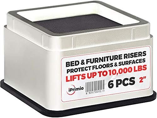  IPrimio Bed Risers - Square, 2 Inch Lift, Heavy Duty, 8 Pack, Up To 10000lbs - Bed Raising Blocks, Furniture Risers - Safe, Sturdy Bed Lifts For College Dorm Rooms, Couches, Tables, Desk Riser