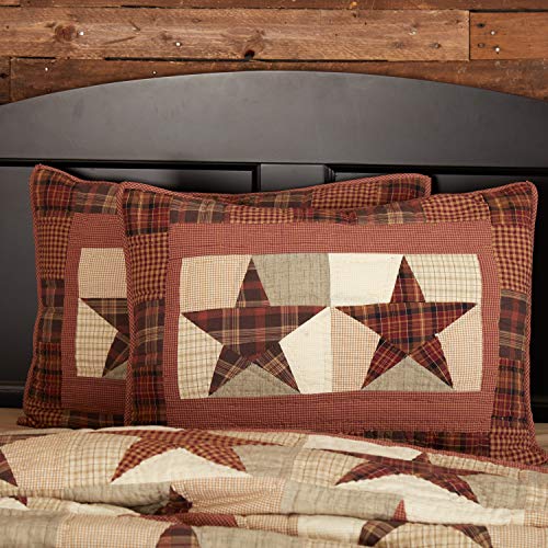 VHC Brands Abilene Star Standard Sham 21x27 Country Patchwork Design, Burgundy
