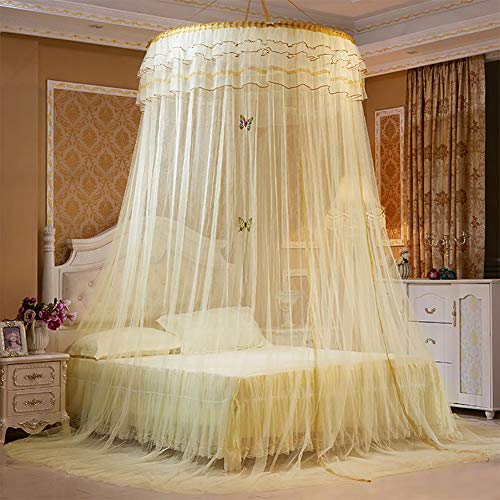  Breathable Round Mosquito Net Canopy Lace Princess Style Bed Curtain Netting For Camping Or Bedroom(Beige)