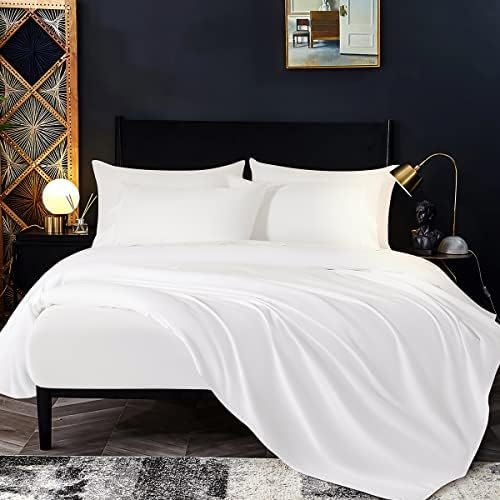  1200 Thread Count Cotton Sheets, 100% Egyptian Cotton Queen Size Sheets, Breathable Bed Sheets Set 16-Inch Deep Pocket - Wrinkle And Hypoallergenic - 4 Piece (White, Queen)