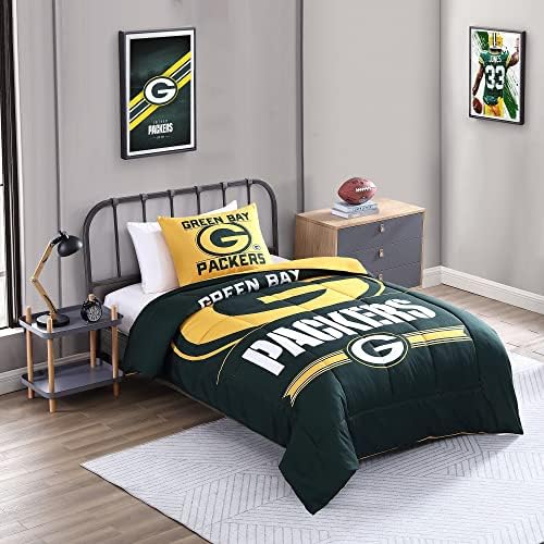  Sweet Home Collection NFL Bedding Comforter Set Officially Licensed Luxurious Down Alternative With Shams Team Print, Green Bay Packers, Twin/Twin XL