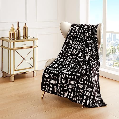  Juicy Couture - Throw Blanket | Crown Royal | Plush And Cozy | Decorative Blankets For Sofas, Chairs And Beds| Luxurious And Soft | Chic Home Decor | Measures 50" X 70" | Black/White