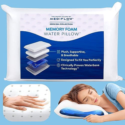  Mediflow Water Pillow Memory Foam Re-Invented With Waterbase Technology - Clinically Proven To Reduce Neck Pain & Improve Sleep Quality. (Single Pack)