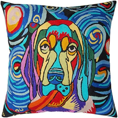  Kashmir Designs Cat Pillow Cover | Kitty Accent Pillow | Modern Cats Cushion | Colorful Cat Pillows | Cat Face On Pillow | Cat Lover Gift | Hand Embroidered Cushions | Wool Size - 18x18