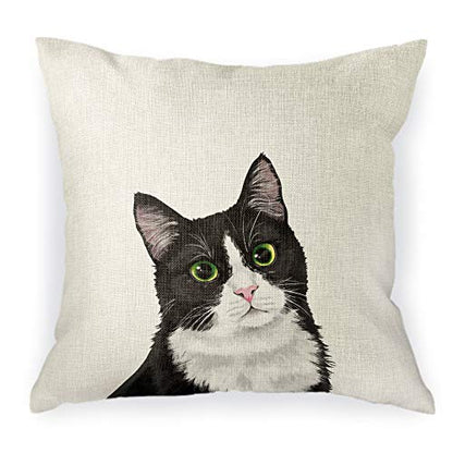  WIRESTER Sofa Pillow Case, Decorative Throw Pillow Cushion Cover For Home Office 18 X 18 Inch, Cute Tuxedo Cat