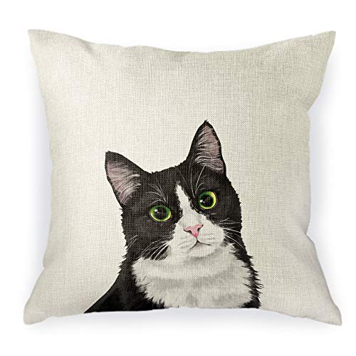  WIRESTER Sofa Pillow Case, Decorative Throw Pillow Cushion Cover For Home Office 18 X 18 Inch, Cute Tuxedo Cat