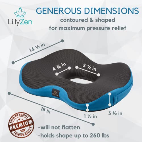  Lillyzen Donut Pillow For Tailbone Pain Relief Memory Foam Cushion Orthopedic Seat Pressure Relief Sitting Coccyx Sciatica Hemorrhoid Pregnancy Postpartum Office Chair Butt Pillows (Black Blue)