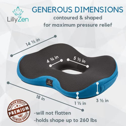  Lillyzen Donut Pillow For Tailbone Pain Relief Memory Foam Cushion Orthopedic Seat Pressure Relief Sitting Coccyx Sciatica Hemorrhoid Pregnancy Postpartum Office Chair Butt Pillows (Black Blue)