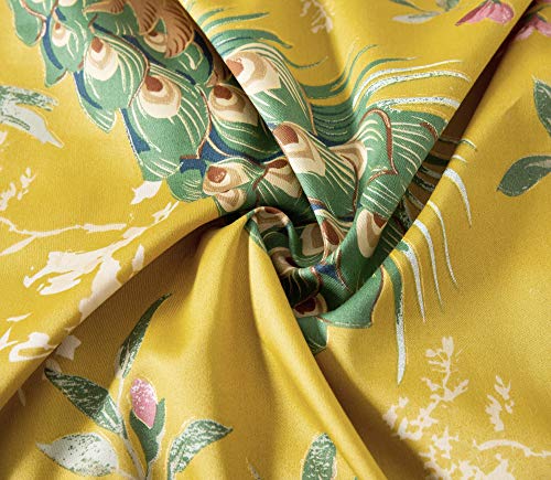  Eikei Chinoiserie Chic Peacock Floral Duvet Cover Paradise Garden Botanical Bird And Tree Branches Vintage Stylized Long Staple Cotton Bedding Set (King, Citrine)