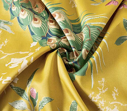  Eikei Chinoiserie Chic Peacock Floral Duvet Cover Paradise Garden Botanical Bird And Tree Branches Vintage Stylized Long Staple Cotton Bedding Set (King, Citrine)