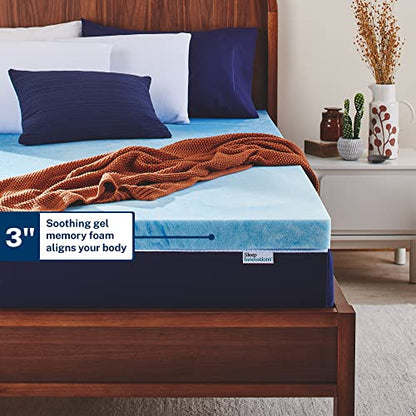  Sleep Innovations 3 Inch Cooling Gel Infused Memory Foam Mattress Topper, Queen Size, Cool Comfort, Medium Support