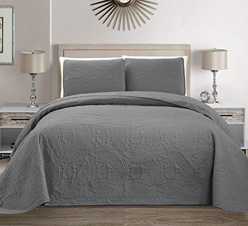 Linen Plus Collection 3 Pieces King/California King Over Size Embossed Coverlet Bedspread Set Solid Silver 118" X 106" New