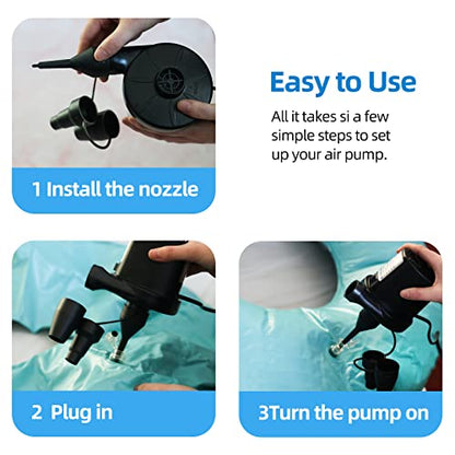  Electric Air Pump For Inflatables,Air Mattress Pump With 3 Nozzles Air Pump For Pool Inflatables(130W)