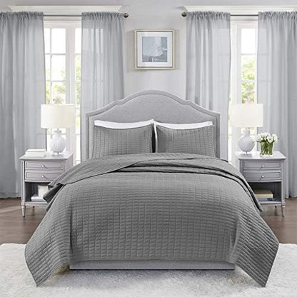  Comfort Spaces Kienna Quilt Set-Luxury Double Sided Stitching Design All Season, Lightweight, Coverlet Bedspread Bedding, Matching Shams, Twin/Twin XL(66"x90"), White,CS14-0263
