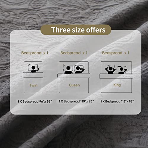  100% Cotton Bedspread Jacquard Super Soft Pattern Quilt Textured Coverlet Home Collection Reversible - Princeton Dark Grey, Twin