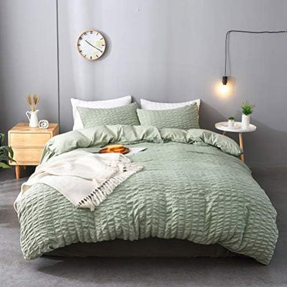  3 Pieces Textured Duvet Cover White Set With Zipper Closure,100% Washed Microfiber Seersucker Fabric,Luxury Hotel Quality Bedding-King Size(1 Duvet Cover 2 Pillowcases)