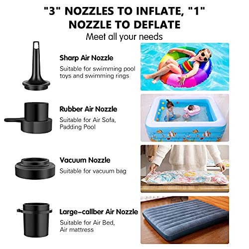  Electric Air Pump For Inflatables Air Mattress Pump For Inflatable Cushions Air Sofa Boat, Electric Pump With 4 Nozzles And 1 Storage Bag