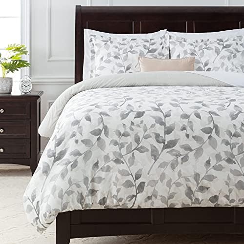 Duvet Cover King Set Ultra Soft Layered Leaf Print 3-Piece Reversible Bedding - Brushed Microfiber Comforter Cover - Zipper Closure (1 Duvet Cover & 2 Pillow Shams) Blue Taupe - King