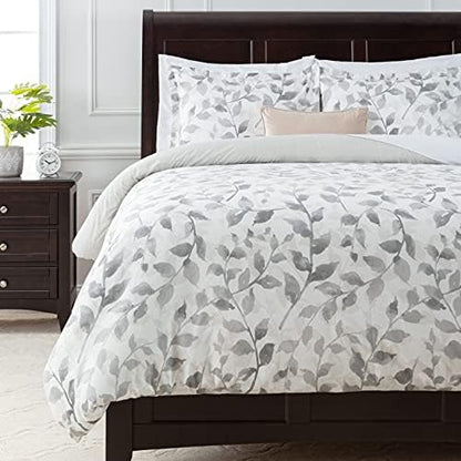  Duvet Cover King Set Ultra Soft Layered Leaf Print 3-Piece Reversible Bedding - Brushed Microfiber Comforter Cover - Zipper Closure (1 Duvet Cover & 2 Pillow Shams) Blue Taupe - King