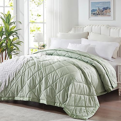  SunStyle Home Down Alternative Blanket With Satin Trim, Bedding Quilt Lightweight Comforter Soft Thin Quilted Blanket For All Seasons (Queen, White)